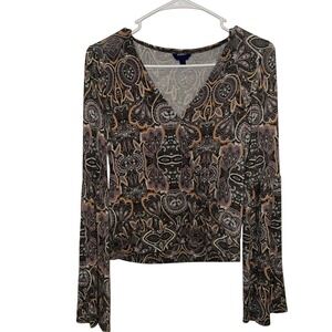 Aeropostale Womens Purple Paisley Bell Sleeve Surplice V-Neck Knit Top Small